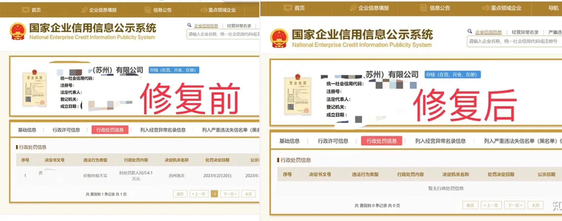 河北信用中国公示期内修复案例